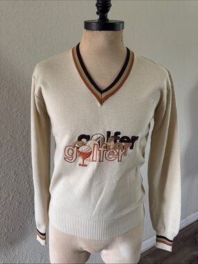 La Mode Du Golf V-neck sweater preppy golfer embroidered vintage 70’s-80’s small